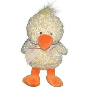Chickpea Russ Berrie Cream Sherpa Duckling Plush with Plaid Ribbon Easter Duck
